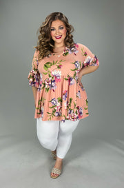 39 PSS {Chance To Charm} Blush Floral V-Neck Babydoll Top EXTENDED PLUS SIZE 3X 4X 5X