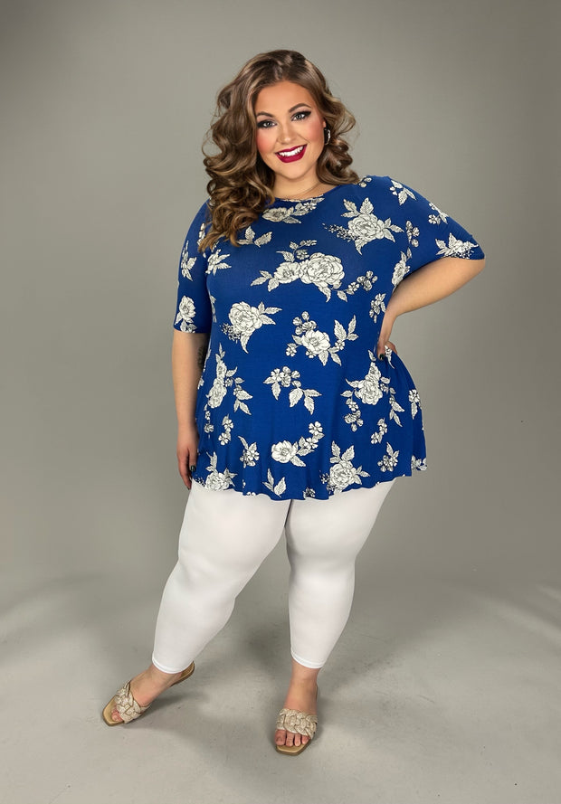 28 PSS {Color Me Pretty} Royal Blue Sketch Floral Top EXTENDED PLUS SIZE 3X 4X 5X