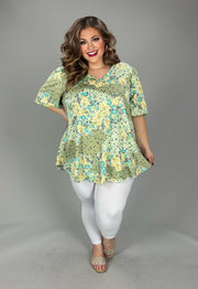 23 PSS {Choose Me} Yellow Green Multi Flower Print Top EXTENDED PLUS SIZE 3X 4X 5X