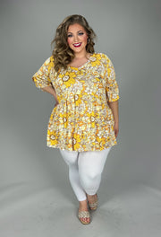 44 PQ {Pure Of Heart} Golden Yellow Floral Print Babydoll Top EXTENDED PLUS SIZE 3X 4X 5X