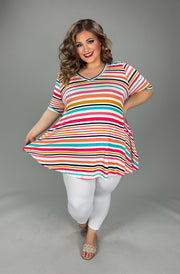 23 PSS {Perfectly Mine} Multi Stripe V-Neck Short Sleeve Top EXTENDED PLUS SIZE 3X 4X 5X