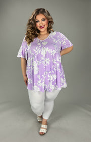 25 PSS {New Blooms} Lavender White Floral Print V-Neck Top EXTENDED PLUS SIZE 3X 4X 5X