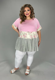 40 CP {Ideal Situation} Pink/H. Grey Tunic w/Floral Contrast CURVY BRAND!!!  EXTENDED PLUS SIZE 3X 4X 5X 6X