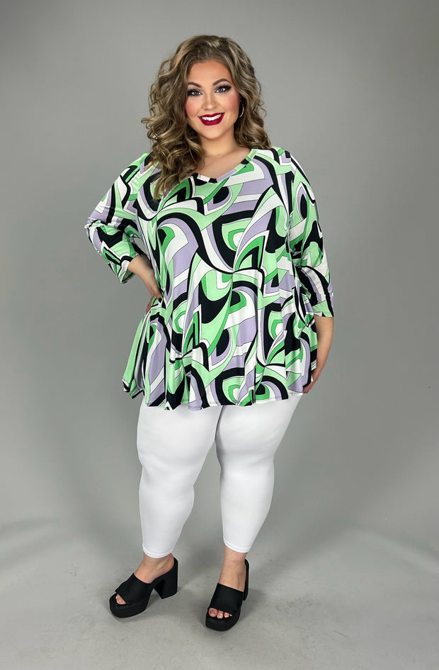 59 PQ {Dancing Moments} Green Purple Swirl Print Top EXTENDED PLUS SIZE 3X 4X 5X