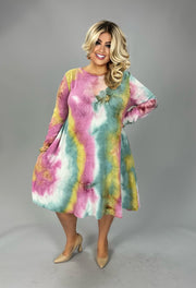 51 PLS {Rope The Moon} Pink/Green Tie Dye Dress EXTENDED PLUS SIZE 3X 4X 5X