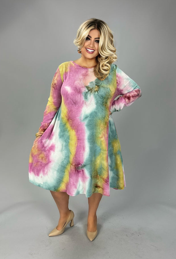 51 PLS {Rope The Moon} Pink/Green Tie Dye Dress EXTENDED PLUS SIZE 3X 4X 5X