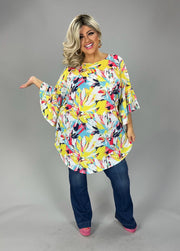 43 PSS {Make It Sweet} Yellow Floral Print Ruffle Sleeve Tunic EXTENDED PLUS SIZE 3X 4X 5X