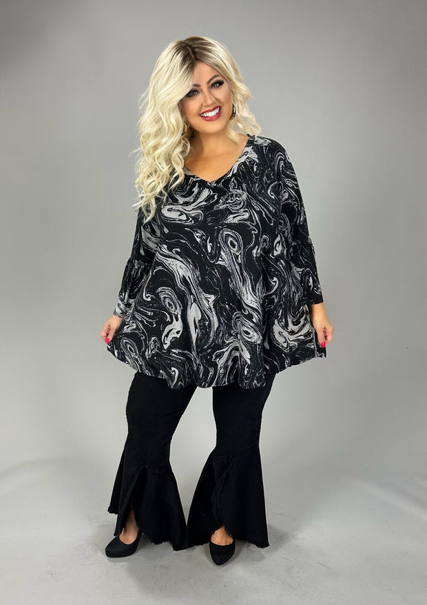 13 PQ {Prime Time} Black Charcoal Marble Print V-Neck Top EXTENDED PLUS SIZE 3X 4X 5X