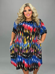 60 PSS-G {Primary Pick} Blue Red Black Printed Dress Extended Plus 3X 4X 5X