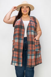 89 OT {In Perfect Company} Rust/Black Plaid Vest w/ Pockets EXTENDED PLUS 3X 4X 5X