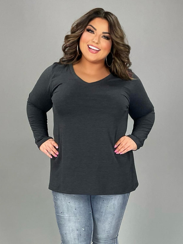 88 SLS-I {Keeping It Together} Charcoal V-Neck Top PLUS SIZE 1X 2X 3X