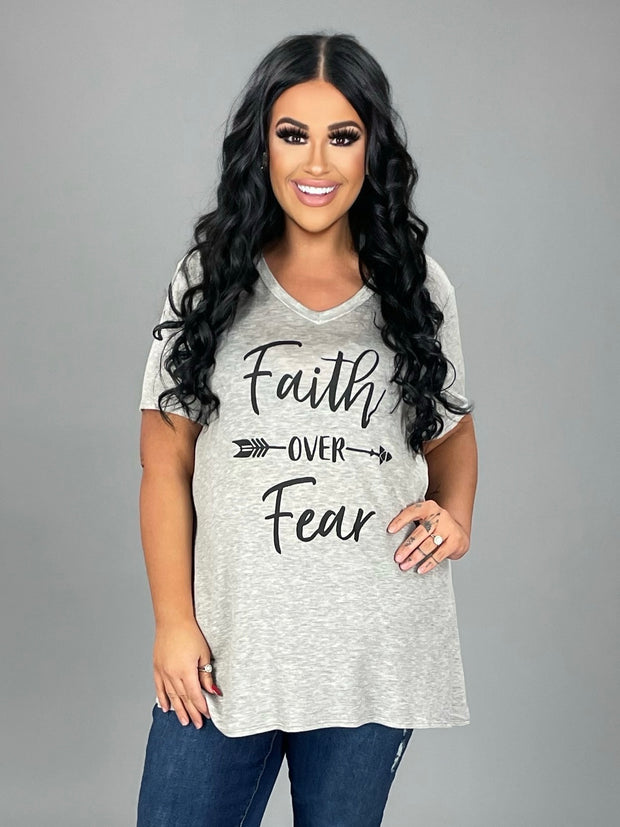 SALE!! 1- GT-G {Faith Over Fear} Gray V-Neck Graphic Tee