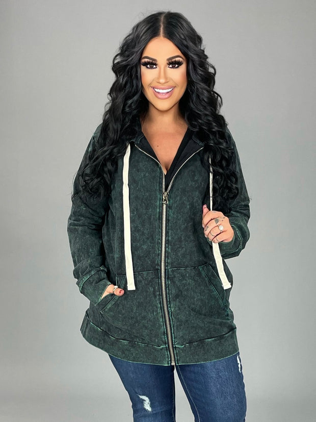 SALE!! OT-P {Worth The Wait} Forest Green Mineral Wash Hoodie Jacket