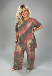 46 SET {The World Is Mine} Mauve Ribbed Tie Dye Pant Set CURVY BRAND!!!  EXTENDED PLUS SIZE 3X 4X 5X 6X  (May Size Down 1 Size)