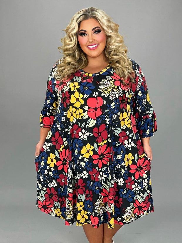 SALE!! 21 PQ {Midnight Melody} Black Large Floral V-Neck Dress EXTENDED PLUS SIZE 4X 5X 6X