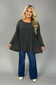 96 SLS-D {Keep It Going} Ash Grey Babydoll Hi/Low Top PLUS SIZE 1X 2X 3X