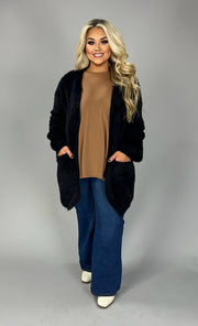 49 OT-C {Living For The Glam} Black Fuzzy Cardigan w/Pockets PLUS SIZE 1X 2X 3X