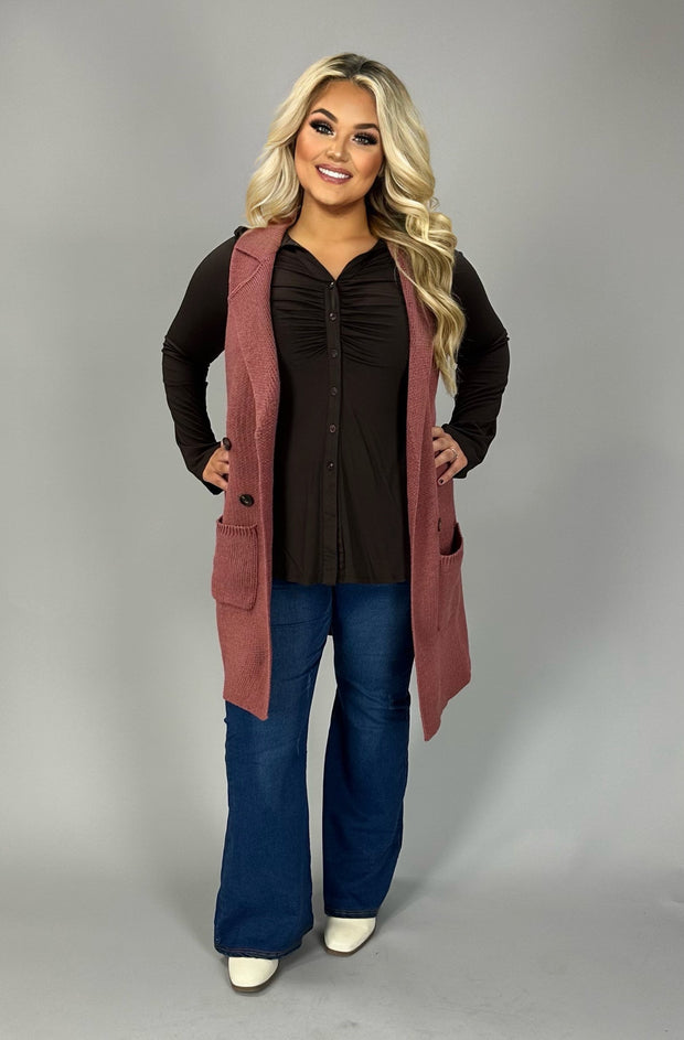 SALE! 64 OT-C [Be Cool} Mauve Vest W/Collar and Front Pockets PLUS SIZE XL 1X 2X