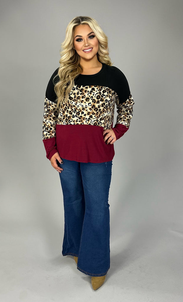 SALE!! 97 CP-N {Do What You Can} Black Burgundy Animal Print Top PLUS SIZE XL 2X 3X