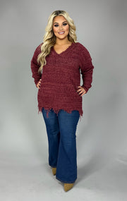 41 SLS-B {Lady Of Luxury} "UMGEE" SALE!!! Wine Sweater W/Fringe PLUS SIZE XL 1X 2X