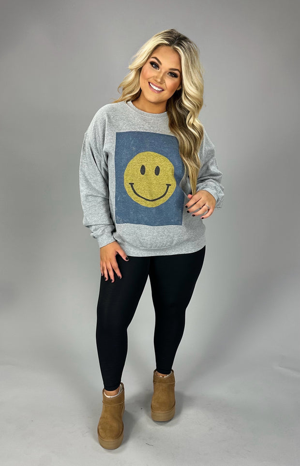 SALE!! 39 GT {Smile Away} Grey Smiley In Blue Graphic Sweatshirt PLUS SIZE 1X 2X 3X