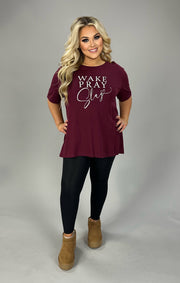 54 GT-H {Wake Pray Slay} Burgundy Graphic Tee PLUS SIZE 3X