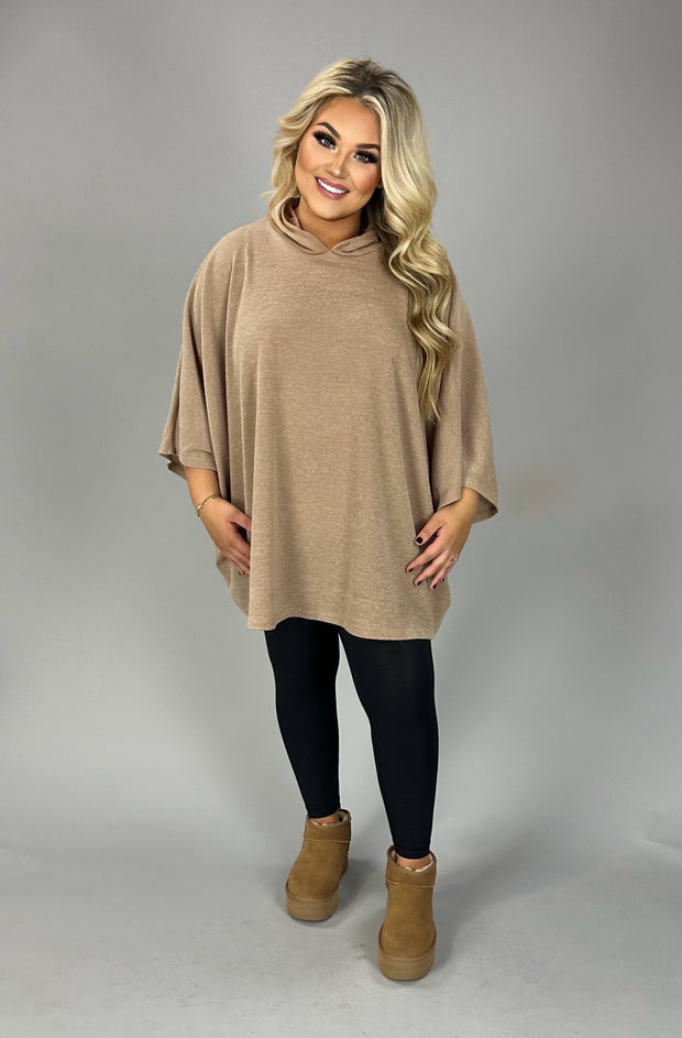 SALE!! 49 HD-A {Keep The Watch} Taupe Oversize Knit Top w/Hood PLUS SIZE XL 2X 3X