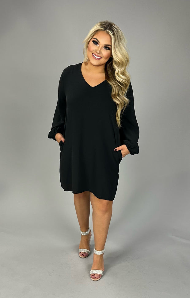 68 SLS-A {Nights Like These} Black V-Neck Long Sleeve Dress PLUS SIZE XL 1X 2X