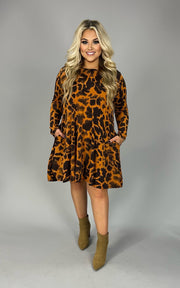 SALE! 95 PLS-E {Wild Talking} Burnt Orange Print Long Sleeve Dress PLUS SIZE 1X 2X 3X