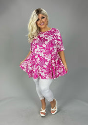 13 PSS {Take My Hand} Fuchsia White Tropical Floral Print Top EXTENDED PLUS SIZE 3X 4X 5X