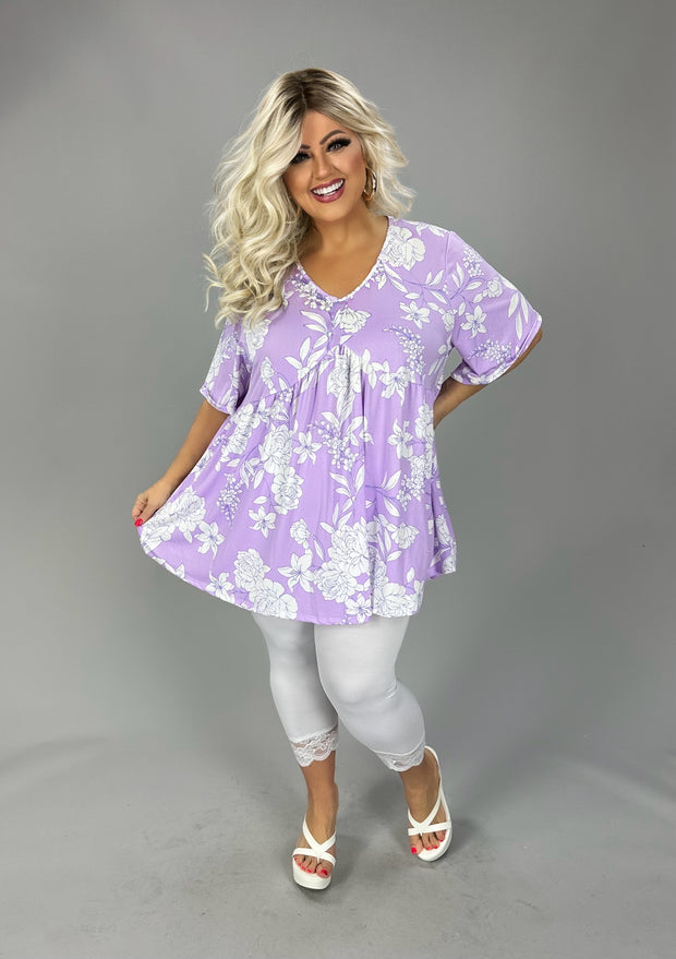 25 PSS {New Blooms} Lavender White Floral Print V-Neck Top EXTENDED PLUS SIZE 3X 4X 5X