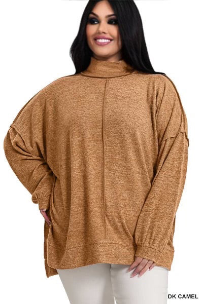 SALE! 55 SLS-B {My Favorite Sweater} Dark Camel Fleece Sweater PLUS SIZE 1X 2X 3X