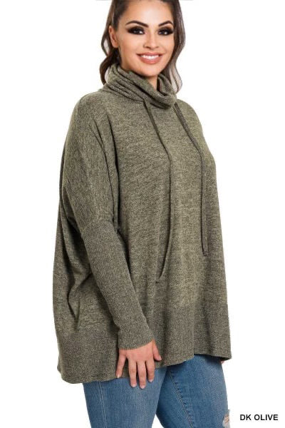 38 SLS-C [Sweet Advice} Dark Olive Cowl Neck Top PLUS SIZE 1X 2X 3X