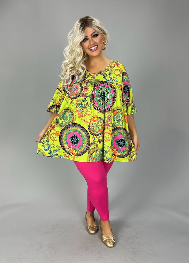 22 PSS {Feeling Electric} Lime Multi Paisley Print Top EXTENDED PLUS SIZE 4X 5X 6X