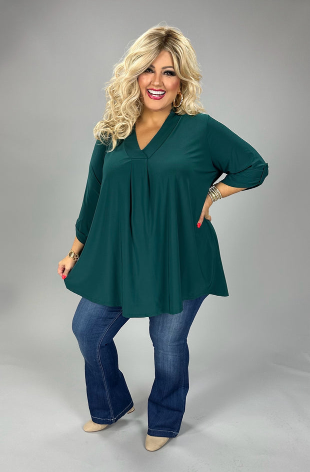 40 SQ {Good Feeling} Hunter Green V-Neck Quarter Sleeve Top EXTENDED PLUS SIZE 3X 4X 5X