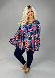 47 PLS {Feeling New} Navy Pink Floral V-Neck Top EXTENDED PLUS SIZE 3X 4X 5X