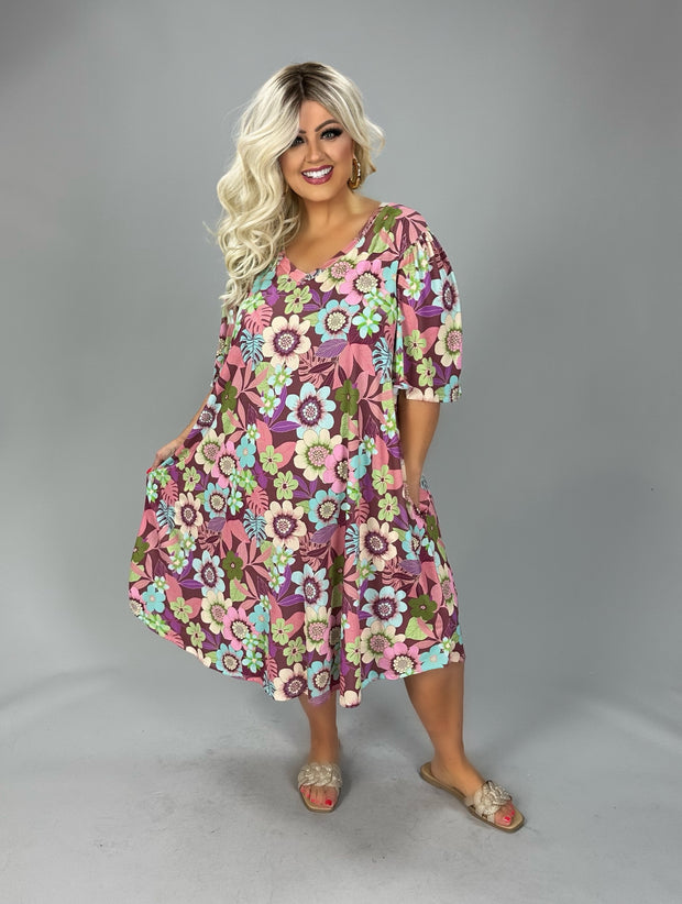 47 PSS {Live For Today} Dark Mauve Tropical Floral Dress EXTENDED PLUS SIZE 3X 4X 5X