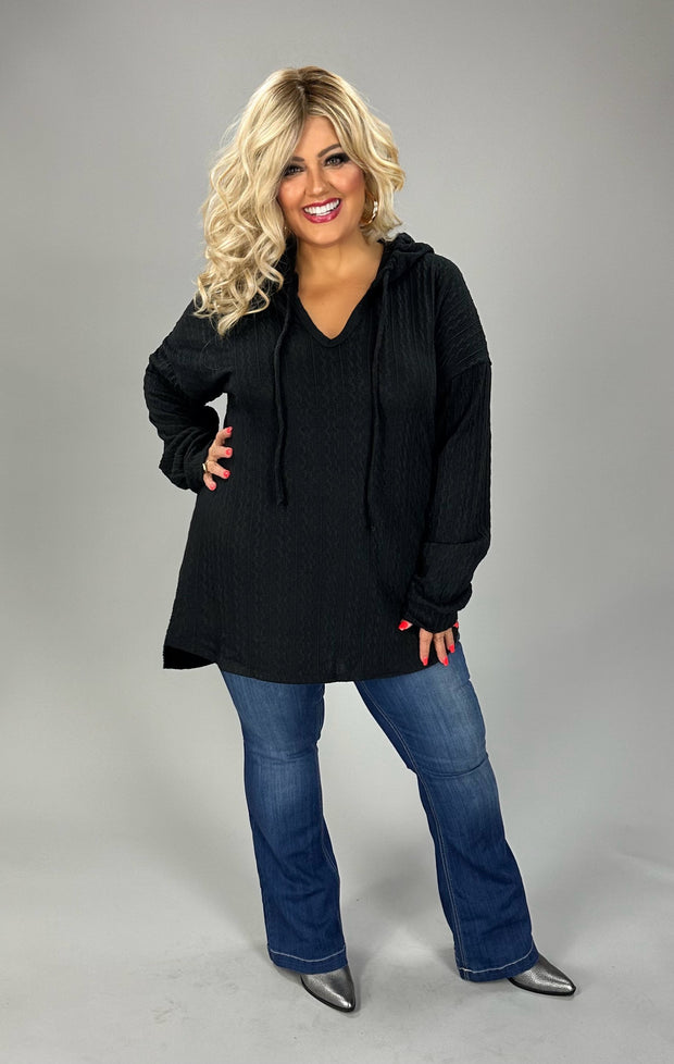 26 HD {Keeping You For Myself} Black Knit V-Neck Hoodie PLUS SIZE XL 2X 3X