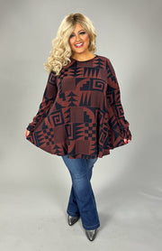 18 PLS {Fall Into Place} Rust/Navy Geometric Print Top EXTENDED PLUS SIZE 3X 4X 5X