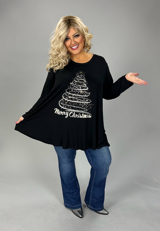 49 GT {Be Merry} Black Top With Christmas Tree Graphic PLUS SIZE 2X 3X