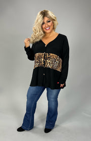 70 CP {Trust Your Instincts} Black Leopard Contrast Button Top  CURVY BRAND PLUS SIZE XL 2X 3X