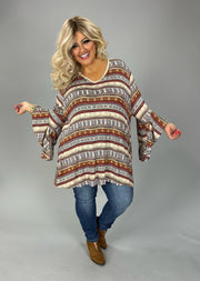 32 PQ {Stylish Contender} Tan/Rust Stripe Print Top EXTENDED PLUS SIZE 4X 5X 6X