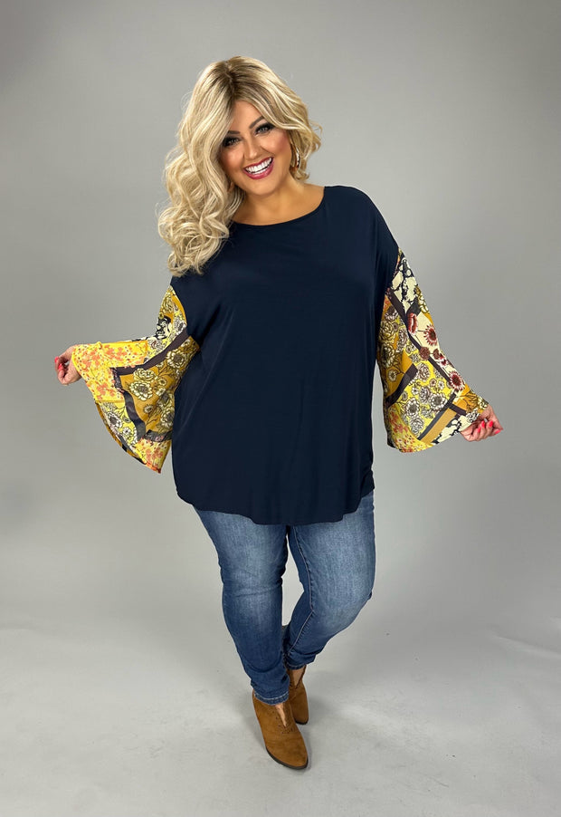 57 CP-X {Island Diva} Navy Open Back Top with Angel Sleeves Plus Size 1X 2X 3X