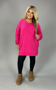 SALE! 41 SLS-N [COZY DAYS} Fuchsia V-Neck Tunic with Pockets PLUS SIZE XL 2X 3X