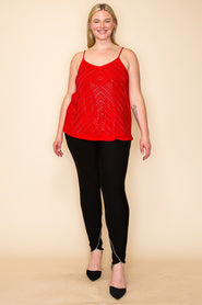 42 SV {One Last Chance} VOCAL Red Rhinestone Design Sleeveless Top PLUS SIZE XL 2X 3X