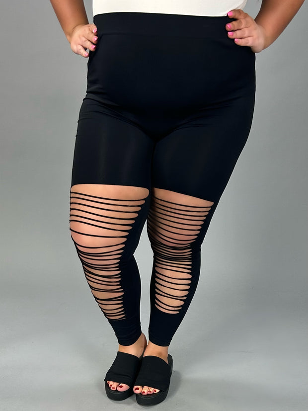 SALE!! BT-99  "BOZZOLO" Solid Black Leggings with Slits in Front