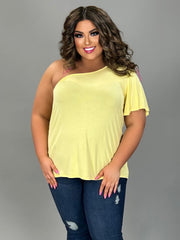 80 OS-B {Hang Loose} YELLOW Tunic W/One Shoulder PLUS SIZE 1X 2X 3X