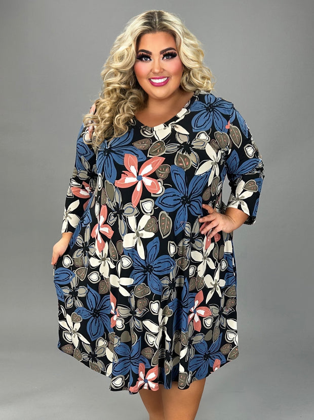 SALE!! 54 PQ {Be A Wildflower} Black Floral V-Neck Dress EXTENDED PLUS SIZE 3X 4X 5X