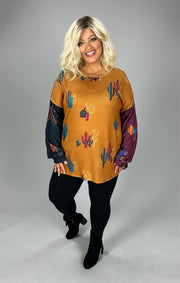 SALE!! 37 PLS-A {Cactus Fever} Mustard Print Top SALE!! PLUS SIZE 1X 2X 3X