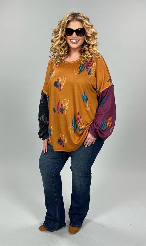 SALE!! 37 PLS-A {Cactus Fever} Mustard Print Top SALE!! PLUS SIZE 1X 2X 3X